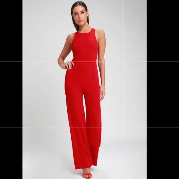 Lulus Pants - Red Sleeveless Wide-Leg Jumpsuit